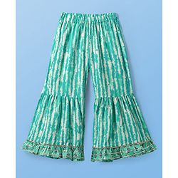 Pine Kids Viscose Woven Three Fourth Sleeves Floral Printed Kurta & Gharara Set with Dupatta - Mint Green
