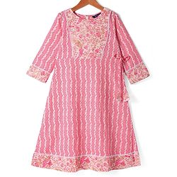 Pine Kids Viscose Woven Three Fourth Sleeves Floral Printed Kurta Salwar Set - Pink