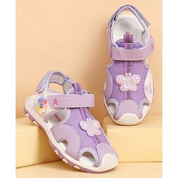 Pine Kids Velcro Closure Sandals With Butterfly Applique - Purple