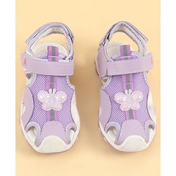 Pine Kids Velcro Closure Sandals With Butterfly Applique - Purple