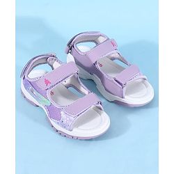 Pine Kids Sandals with Velcro Closure & Hearts Print - Purple