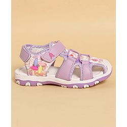 Pine Kids Heart Printed Sandals With Floral Applique & Velcro Closure - Purple