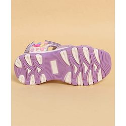 Pine Kids Heart Printed Sandals With Floral Applique & Velcro Closure - Purple