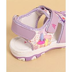 Pine Kids Heart Printed Sandals With Floral Applique & Velcro Closure - Purple