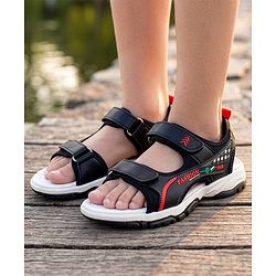 Pine Kids Sandals with Velcro Closure & Text Print - Black