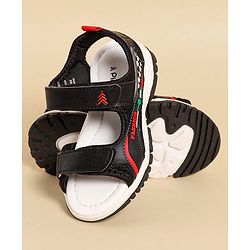 Pine Kids Sandals with Velcro Closure & Text Print - Black