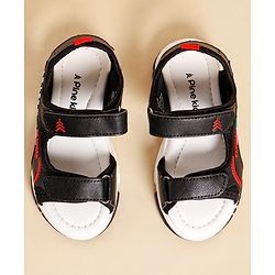 Pine Kids Sandals with Velcro Closure & Text Print - Black