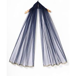 Pine Kids Woven Three Fourth Sleeves Kurta Chudidar Set with Embroidery & Lace Detailing - Navy Blue
