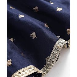 Pine Kids Woven Three Fourth Sleeves Kurta Chudidar Set with Embroidery & Lace Detailing - Navy Blue