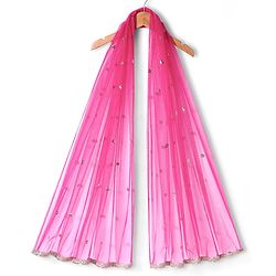 Pine Kids Woven Three Fourth Sleeves Kurti Salwar Set with Dupatta & Floral Foil Print - Dark Pink