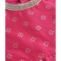Pine Kids Woven Three Fourth Sleeves Kurti Salwar Set with Dupatta & Floral Foil Print - Dark Pink