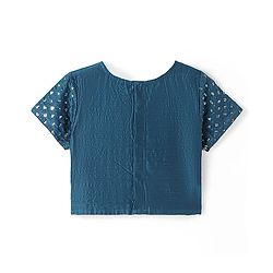 Pine Kids Woven Half Sleeves Floral Printed Choli Lehenga Set with Dupatta & Sequin Detailing - Teal Blue