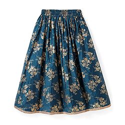 Pine Kids Woven Half Sleeves Floral Printed Choli Lehenga Set with Dupatta & Sequin Detailing - Teal Blue