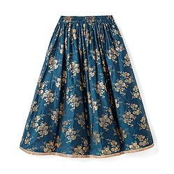 Pine Kids Woven Half Sleeves Floral Printed Choli Lehenga Set with Dupatta & Sequin Detailing - Teal Blue
