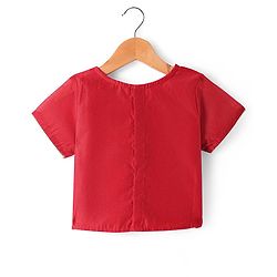 Pine Kids Half Sleeves Floral Embroidered Choli with Foil Printed Lehenga  & Dupatta   Set - Red