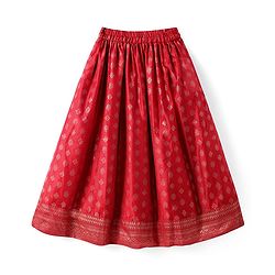 Pine Kids Half Sleeves Floral Embroidered Choli with Foil Printed Lehenga  & Dupatta   Set - Red