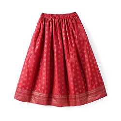 Pine Kids Half Sleeves Floral Embroidered Choli with Foil Printed Lehenga  & Dupatta   Set - Red