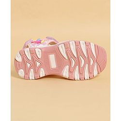Pine Kids Heart Printed Sandals With Floral Applique & Velcro Closure - Purple