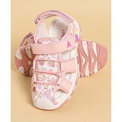 Pine Kids Heart Printed Sandals With Floral Applique & Velcro Closure - Purple
