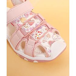 Pine Kids Heart Printed Sandals With Floral Applique & Velcro Closure - Purple