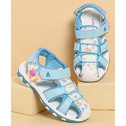 Pine Kids Heart Printed Sandals With Floral Applique & Velcro Closure - Purple