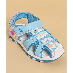 Pine Kids Heart Printed Sandals With Floral Applique & Velcro Closure - Purple