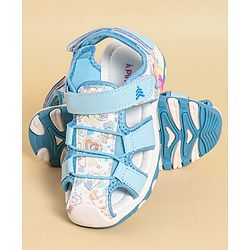 Pine Kids Heart Printed Sandals With Floral Applique & Velcro Closure - Purple