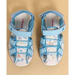 Pine Kids Heart Printed Sandals With Floral Applique & Velcro Closure - Purple