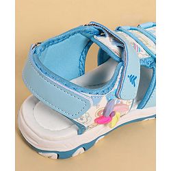 Pine Kids Heart Printed Sandals With Floral Applique & Velcro Closure - Purple
