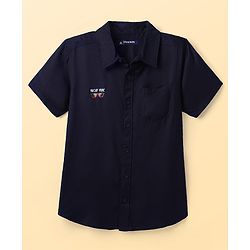 Pine Kids Viscose Woven Half Sleeves Shirt & T-Shirt with Text Print - Navy Blue & White