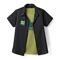 Pine Kids Viscose Woven Half Sleeves Shirt with T-Shirt & Text Print - Black & Green