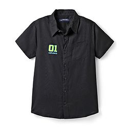 Pine Kids Viscose Woven Half Sleeves Shirt with T-Shirt & Text Print - Black & Green