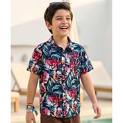 Pine Kids Cotton Woven Half Sleeves Floral Print Shirt - Multicolour