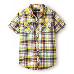 Pine Kids Cotton Woven Half Sleeves Checked Shirt - Yellow