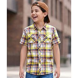 Pine Kids Cotton Woven Half Sleeves Checked Shirt - Yellow