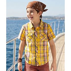 Pine Kids Cotton Woven Half Sleeves Checked Shirt - Yellow