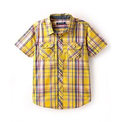 Pine Kids Cotton Woven Half Sleeves Checked Shirt - Yellow