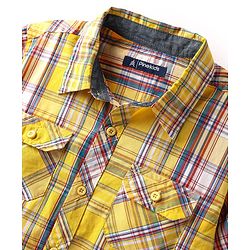 Pine Kids Cotton Woven Half Sleeves Checked Shirt - Yellow
