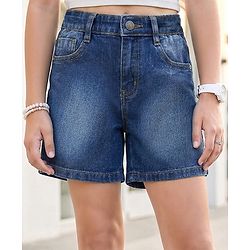Pine Kids Cotton Woven Knee Length Solid Color Shorts - Navy Blue