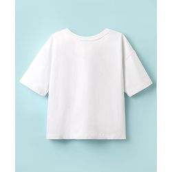Pine Kids Cotton Knit Half Drop Shoulder Sleeves T-Shirt with Text Print - White