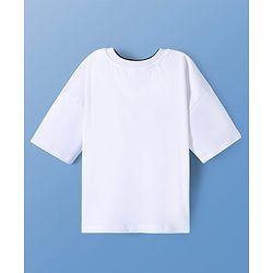 Pine Kids Cotton Knit Half Sleeves Oversized Drop Shoulder T-Shirt With Human Graphic Print - White