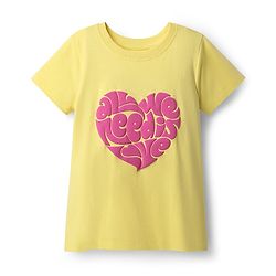 Pine Kids Cotton Knit Half Sleeves T-Shirt with Heart Print - Yellow