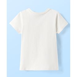 Pine Kids Cotton Knit Half Sleeves T-Shirt with Text & Floral Print - White