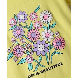 Pine Kids Cotton Knit Half Sleeves T-Shirt with Floral Print - Lemon
