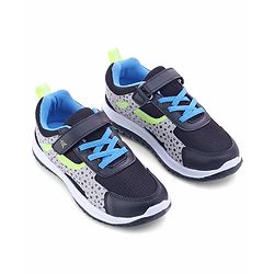 Pine Kids Velcro Closure Printed Sports Shoes - Black & Grey