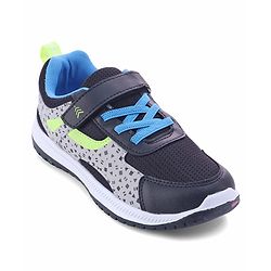 Pine Kids Velcro Closure Printed Sports Shoes - Black & Grey