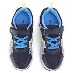 Pine Kids Velcro Closure Printed Sports Shoes - Black & Grey