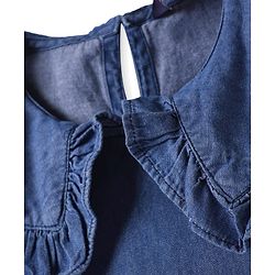 Pine Kids Cotton Woven Half Puffed Sleeves Solid Color Top with Frill Detailing - Navy Blue