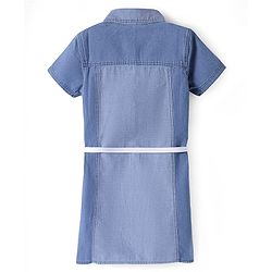 Pine Kids Cotton Woven Half Sleeves Cut & Sew Frock with Belt - Blue