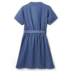 Pine Kids Cotton Woven Half Sleeves One Piece Dress with Text Print - Blue